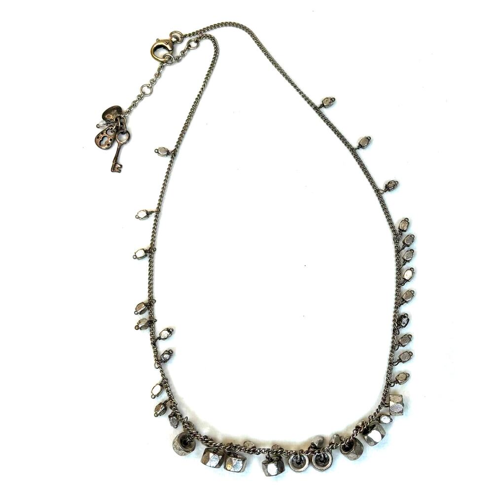 Vintage FOSSIL Necklace Industrial Silver Tone Hex Nut Barrel Bead Key Charm 16"